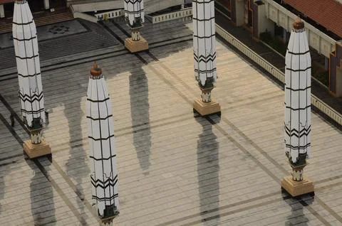 High angle view of the Central Java Grand Mosque at sunset. Stock Photos