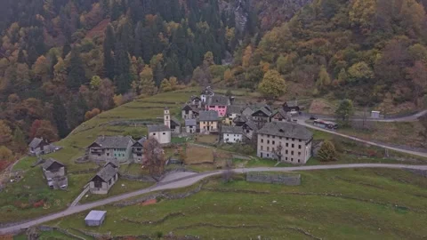 High angle view of charming alpine village in fall, Switzerland. Stock Footage 321486650