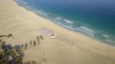 High angle of view of a Chaves beach luxury resort and turquoise ocean Стоковые фото