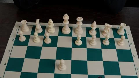 High angle view of a chess board with white and black pieces ready for game. Foto stock