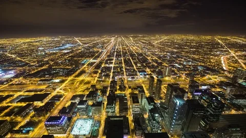 High Angle View of the Chicago Grid at Night Video stock 76640060