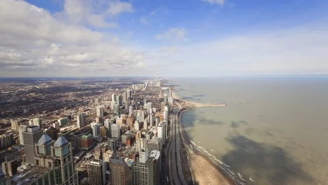 High Angle View of the Chicago Lakefront and Lake Shore Drive Video stock 76629023
