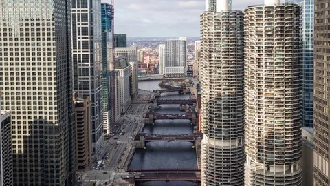 High Angle View of the Chicago River and Downtown Chicago Video stock 76644712