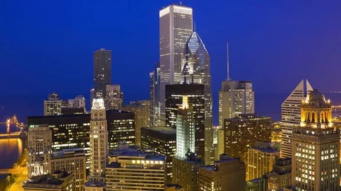 High Angle View of Chicago's East Loop as Day Becomes Night Video stock 76505497