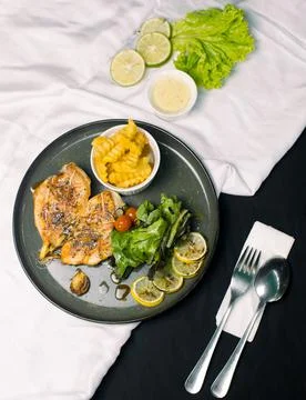 High Angle View Of Chicken Steak Stock Photos