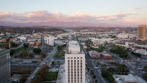 High Angle View of Chinatown and Northeast Los Angeles at Sunset Video stock 76633030