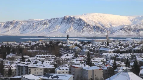 High angle view of the City centre streets, Reykjavik city Stock Footage 94201984