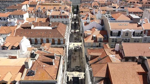 High Angle View of City of Lisbon Downtown, Baixa District Stock Footage 115258629