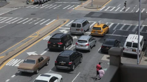 High Angle View of City Street Traffic at Intersection Stock Footage 341468207