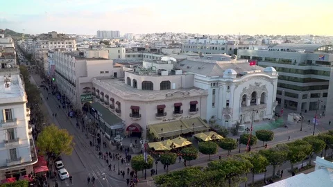 High angle view of the city of Tunis, Tunisia Stock Footage