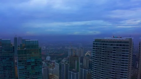 High-Angle View of Cityscape Under Cloudy Sky Stock Footage 308280862