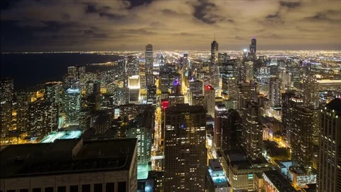 High Angle View of Clouds Over Downtown Chicago at Night Video stock 76673689