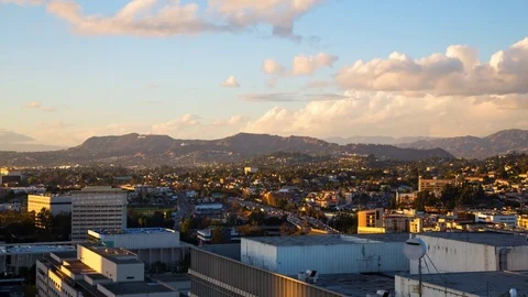 High Angle View of Clouds Over Los Angeles and the Hollywood Hills Video stock 76793013
