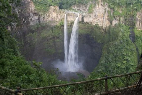 High angle view of Coban Sriti, a 120 meter high waterfall Stock Photos