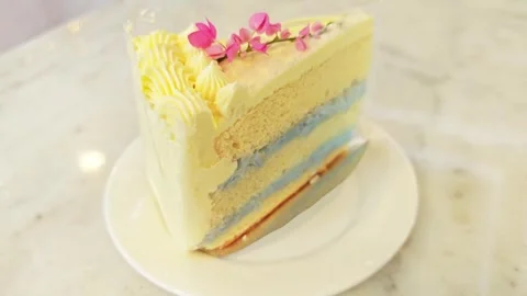 High angle view of coconut cake slice on marble table. Stock Footage 342306053