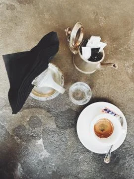 High Angle View Of Coffee On Table Stock Photos