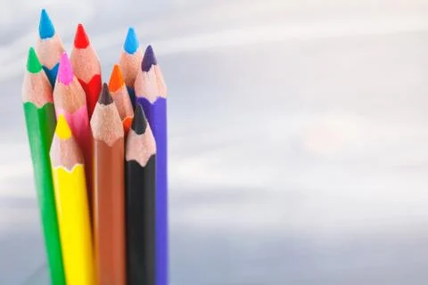 High angle view on colored pencils. Macro shot. Stock Photos
