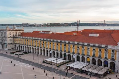 High angle view of Commerce square in Lisbon Stock Photos
