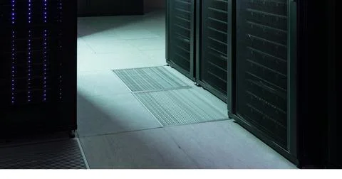 High angle view of computers and data storage systems in server room, copy space Stock Photos