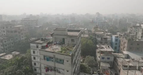 High Angle View of Concrete Buildings and Fog in Dhaka Stock Footage 319476026