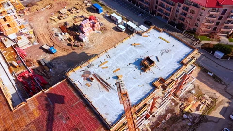 High angle view of concrete roof slab under construction Stock-Footage 335690731