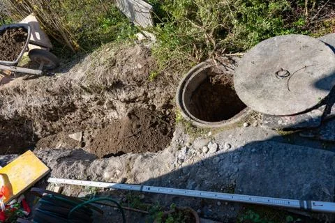 High angle view of construction site of sewerage shaft. Stock Photos
