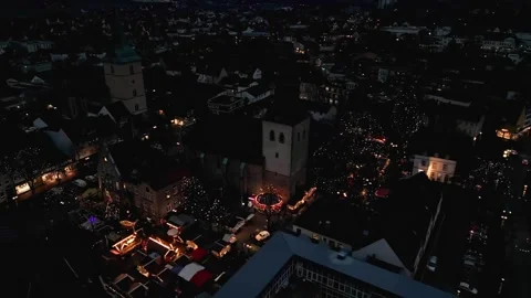 High angle view of crowd on city street at night. Melle, Germany. Stock-Footage 259046657