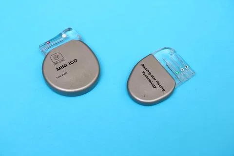 High angle view of an CRT-P device and and an ICD device . Image isolated.  Stock Photos
