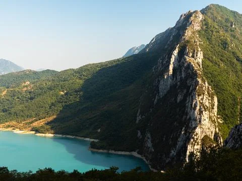 High angle view of the crystal clear Shala River canyon in Albania Stock Photos