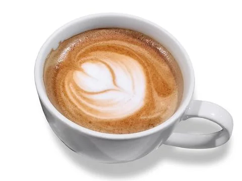 High Angle View of a Cup of Hot Latte Coffee Isolated on White Foto stock