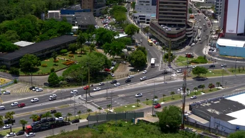 High angle view of daily traffic at intersection downtown district Stock Footage 163521718