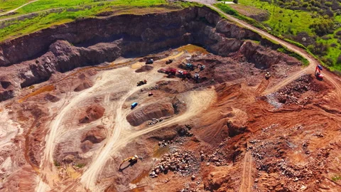 High angle view of deep open pit rock quarry, Bulgaria Stock Footage 336343447