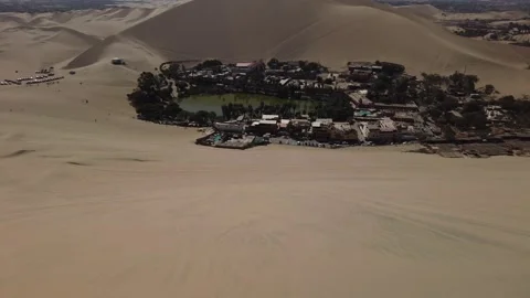 High angle view of desert oasis village Huacachina Peru Video stock 348786310