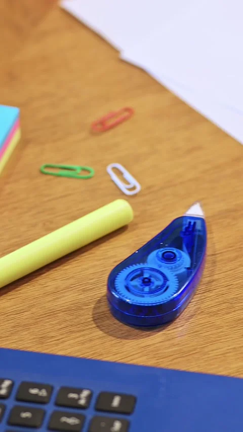High angle view of desk surrounded by stationery. 動画素材 336286838