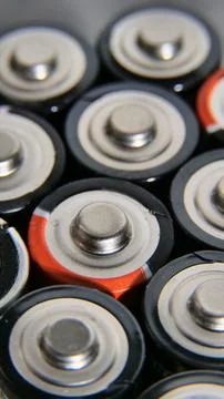 High Angle View Of Different Type Of Used Batteries Foto stock