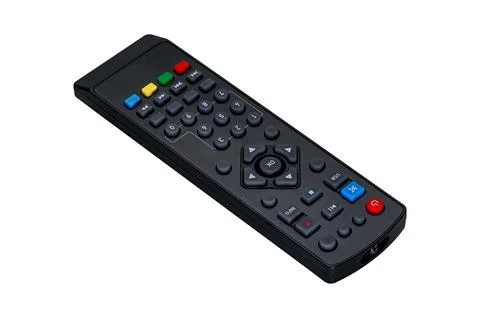 High angle view of digital tv box remote control isolated on white background Stockfoto's