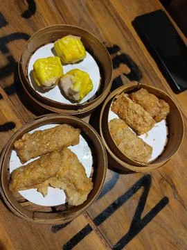 High angle view of dimsum on table 写真素材