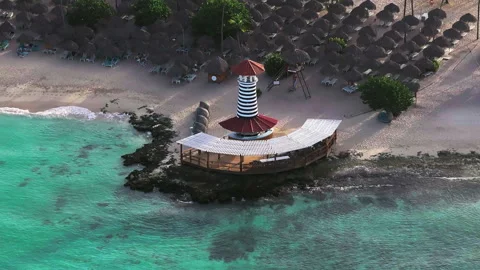 High angle of view of dominicus beach and close up of lighthouse Stock Footage 292627956