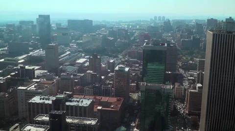 High angle view of downtown Johannesburg, South Africa Stock Footage