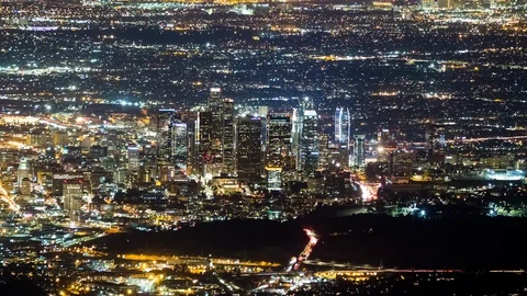 High Angle View of Downtown Los Angeles at Night Video stock 90067669