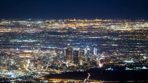 High Angle View of Downtown Los Angeles at Night Video stock 90067889
