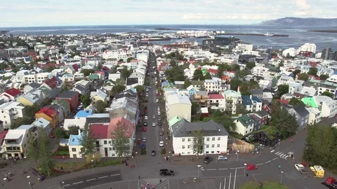High angle view of downtown Reykjavik, Iceland Stock Footage 81873376