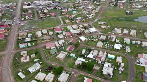 High angle view of drone flying over township in South Africa Stock Footage 143790444