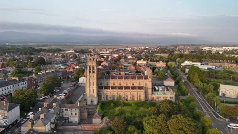 High Angle View of Dundalk Town at Sunset, County Louth, Republic of Ireland Stock Footage 315657051