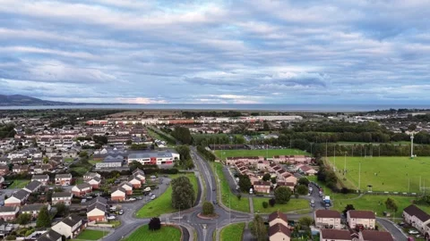High Angle View of Dundalk Town at Sunset, County Louth, Republic of Ireland Stock Footage 317318883