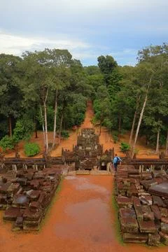 High Angle View of East Causeway and Forest Canopy from Top of Ta Keo Temple Stock Photos