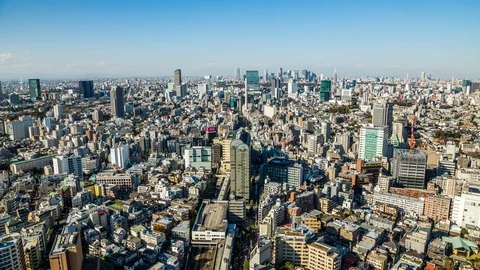 High angle view of Ebisu district and subway line time lapse Vídeo Stock 118854592