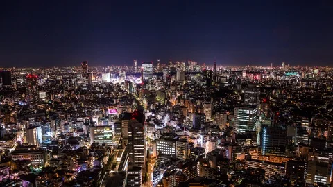 High angle view of Ebisu district in Tokyo, Japan time lapse at night Vídeo Stock 118855214