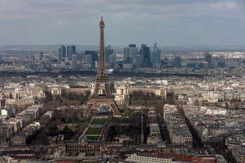 High angle view of Eiffel Tower in city, Paris, France Stock Photos