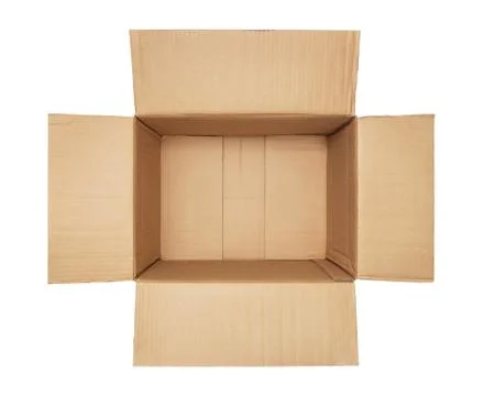 High angle view of an empty cardboard box isolated on white background Stock Photos